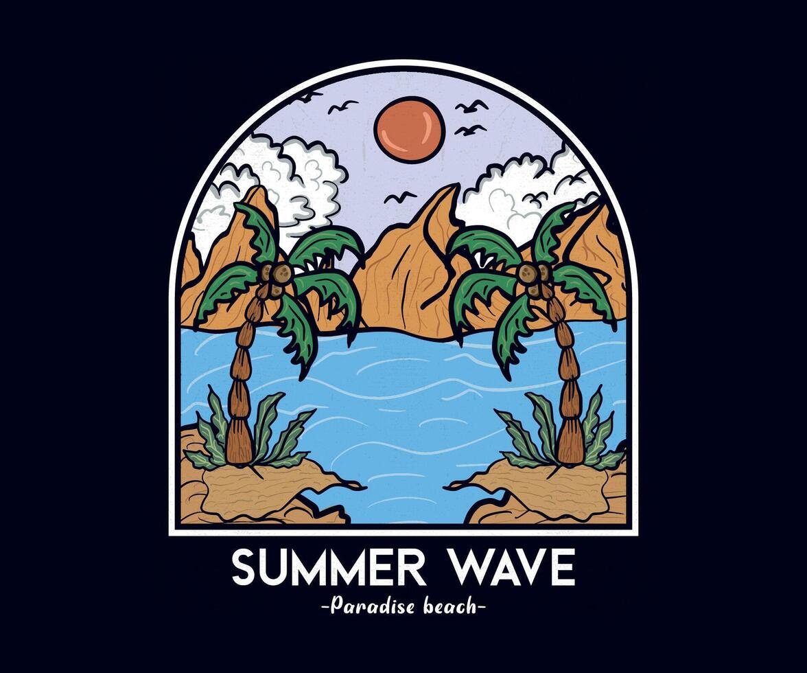 Jahrgang retro Sommer- Welle Paradies Strand Grafik Tee, Sonnenschein Strand, Sommer- Strand Sonnenschein drucken Design Kunstwerk, nehmen mich zu das Sonnenschein, Strand Paradies drucken T-Shirt Grafik Design. vektor