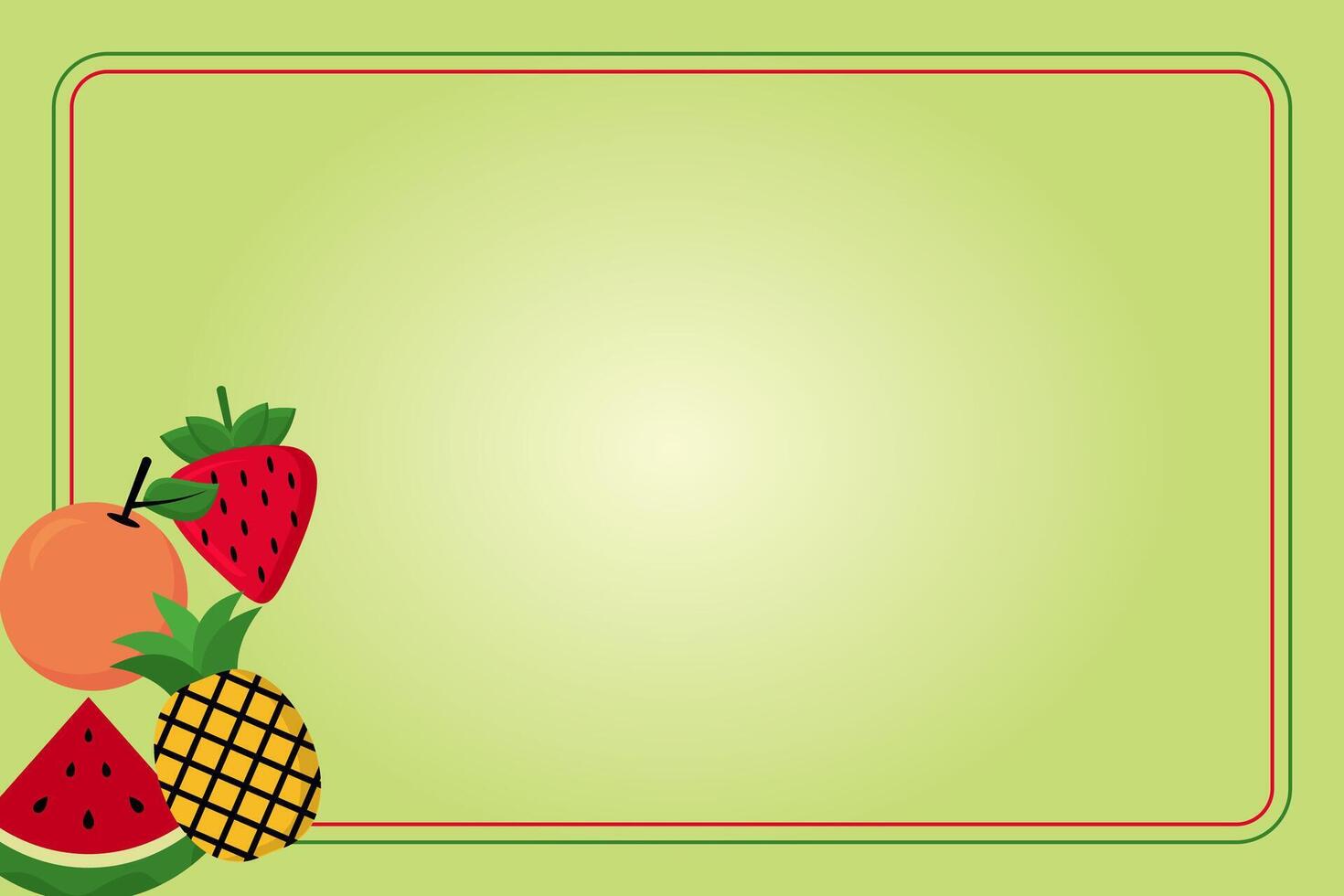 Sommer- Poster Rahmen Dekoration mit Obst Symbole Ananas, Erdbeere, orange, Wassermelone. Rand Vorlage Design zum Gruß Karte, Einladung, Banner, Sozial Medien, Netz. Design kostenlos Raum Bereich vektor