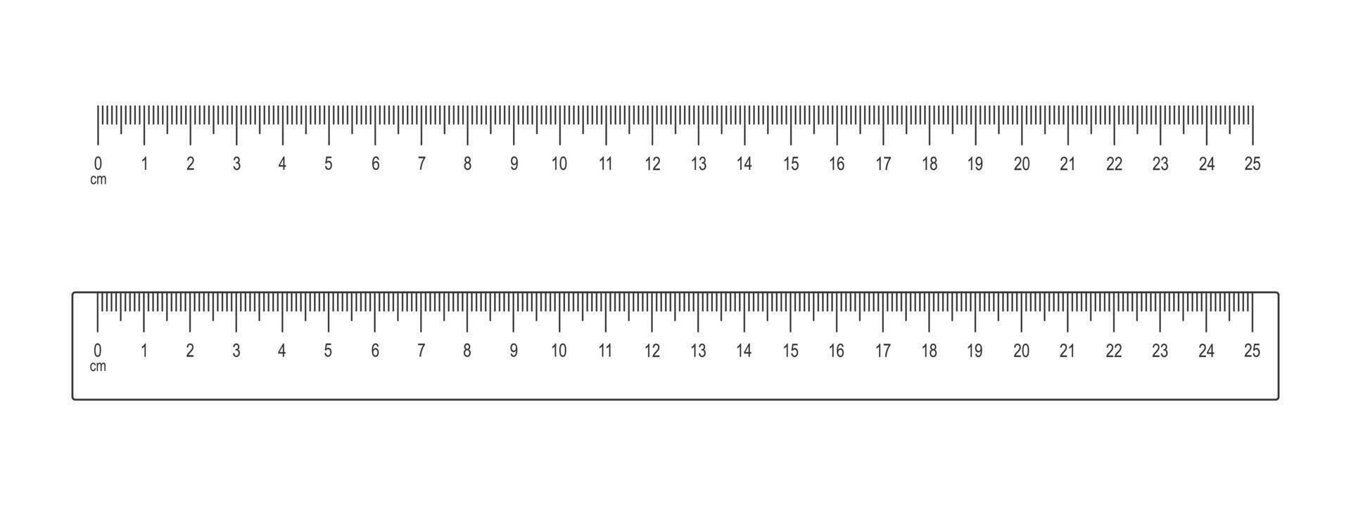 25 centimeter linjal och skala isolerat på vit bakgrund. matematik eller geometrisk verktyg för distans, höjd eller längd mått med markup och centimeter tal vektor