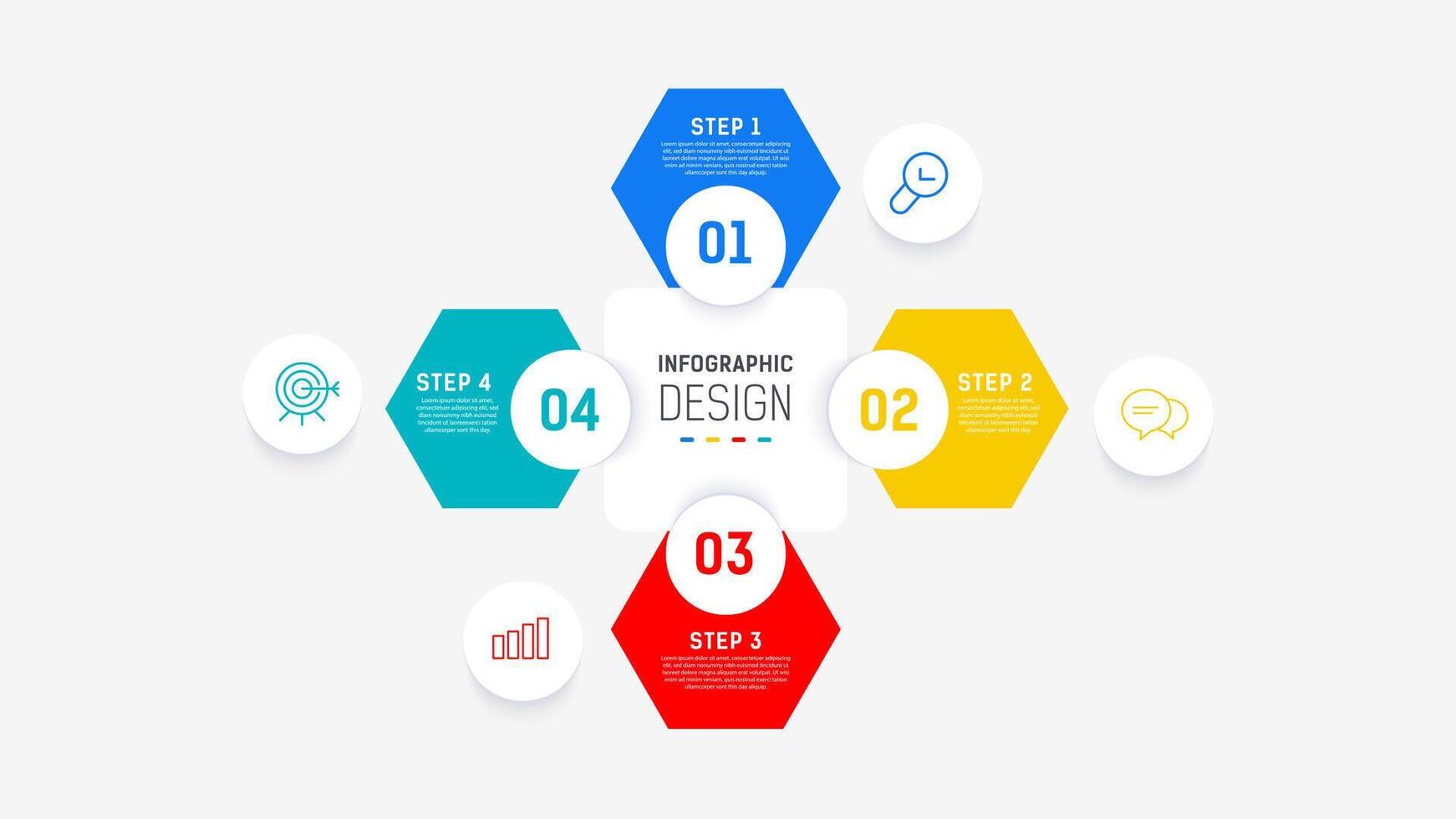 vier Schritt Infografik Element Design Vorlage zum Präsentation. Prozess Diagramm und Präsentationen Schritt, Arbeitsablauf Layout, Banner, fließen Diagramm, die Info Grafik Illustration. vektor