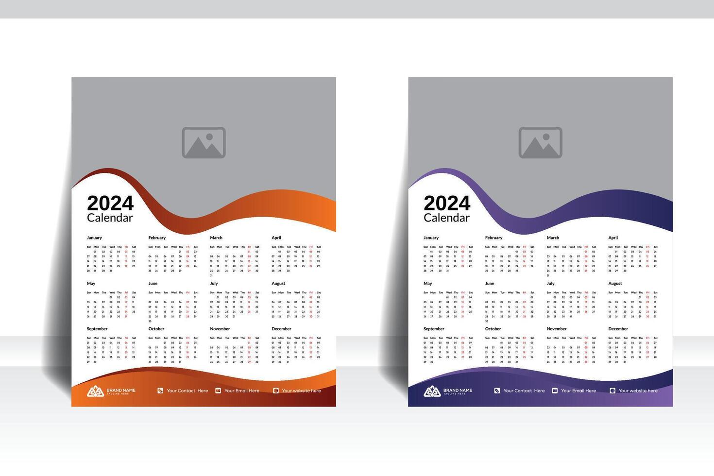 jeder Monat modern Mauer Kalender Design 2024, jährlich montiert zu das Mauer Prämie Kalender, und kreativ Papier Produkte Vorlage zum Du. vektor