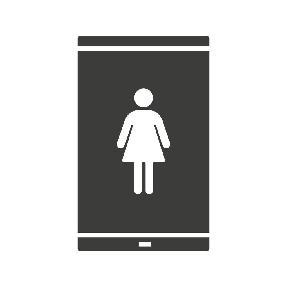 Lady Smartphone-Glyphe-Symbol. Silhouette-Symbol. Smartphone mit Frau. negativen Raum. isolierte Vektorgrafik vektor