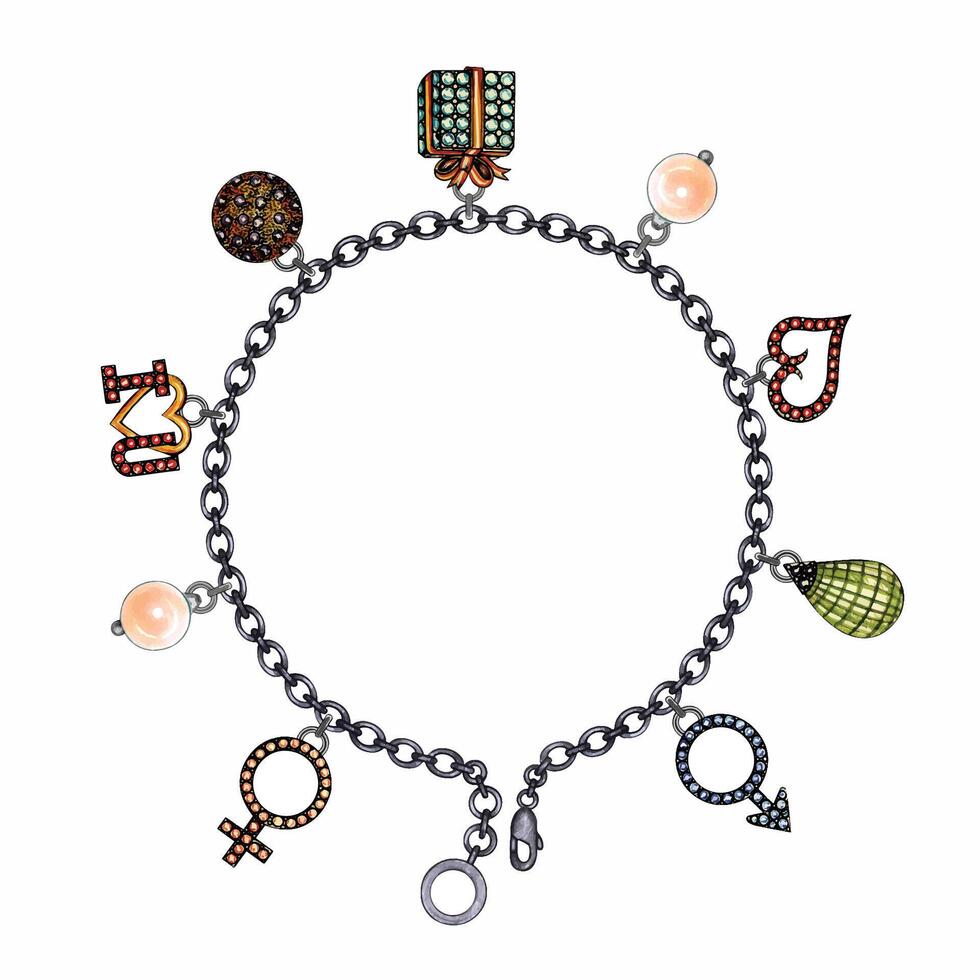 Schmuck Design Mode Paar Liebe Armband skizzieren durch Hand Zeichnung. vektor