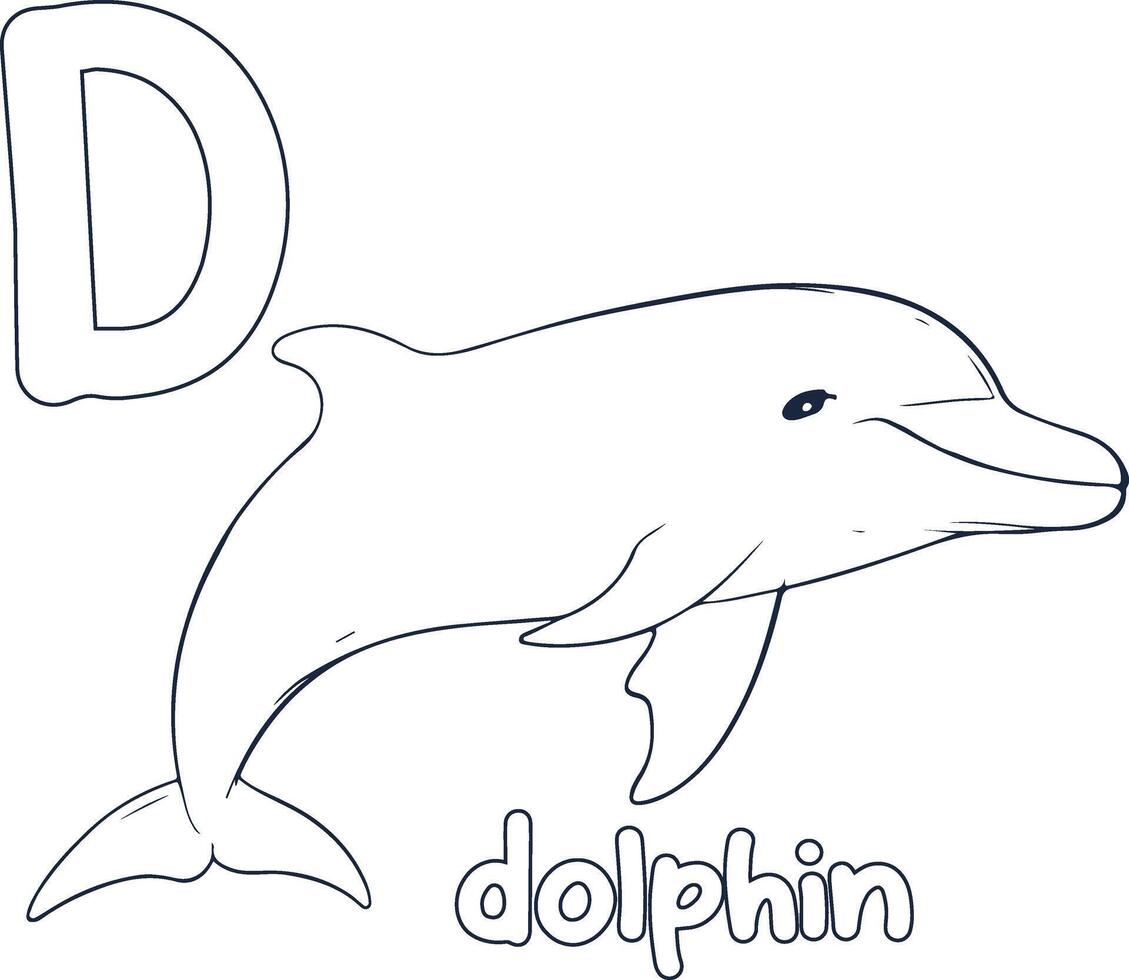 delfin illustration svart och vit delfin alfabet färg bok eller sida för barn vektor