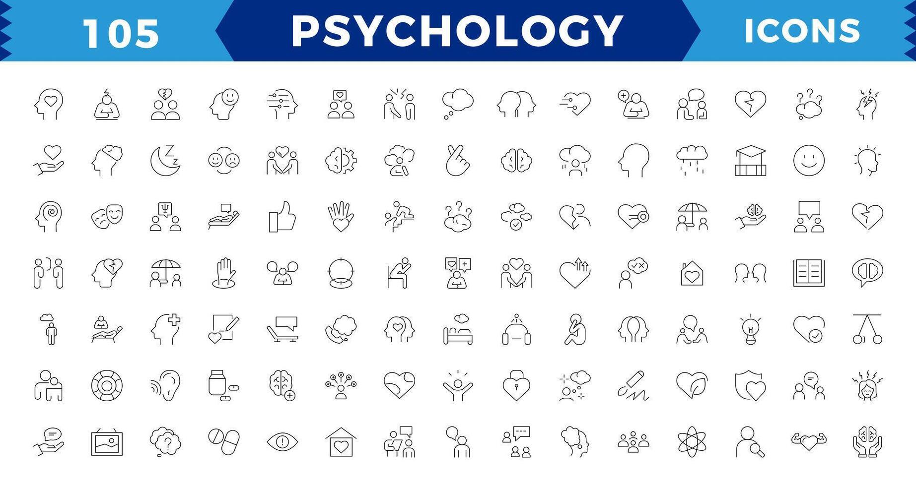 Pixel perfekt Psychologie und mental Linie Symbole Sammlung.minimal dünn Linie Netz Symbol Satz. groß ui Symbol einstellen im ein eben Design. dünn Gliederung Symbole Pack, editierbar Schlaganfall. vektor