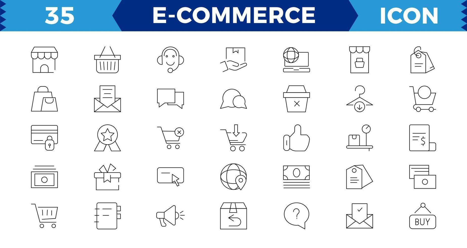 E-Commerce einstellen von Netz Symbole im Linie Stil. .online Einkaufen Symbole zum Netz und Handy, Mobiltelefon App. .Geschäft, Bank Karte, .Geschenke, Verkauf, Lieferung. vektor