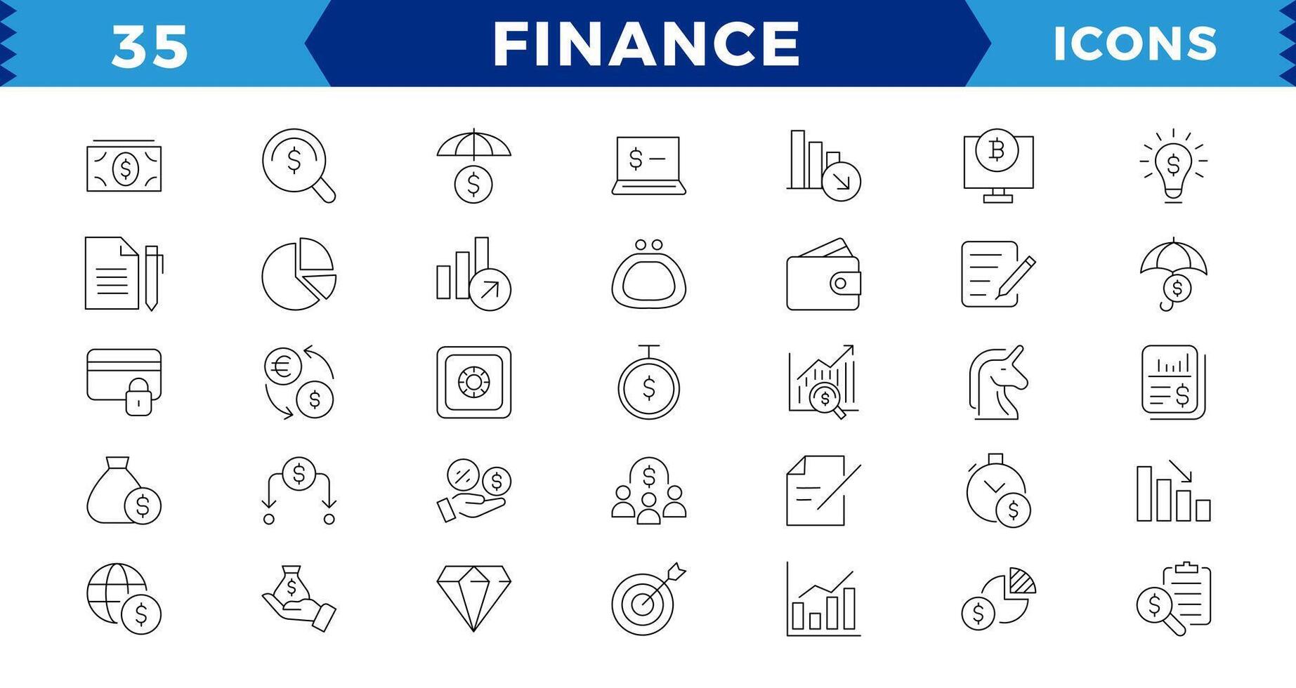 pixel perfekt finansiera linje ikoner uppsättning. pengar betalningar element översikt ikoner samling. valuta, pengar, Bank, kryptovaluta, kolla upp, plånbok, nasse, balans, redigerbar stroke. vektor