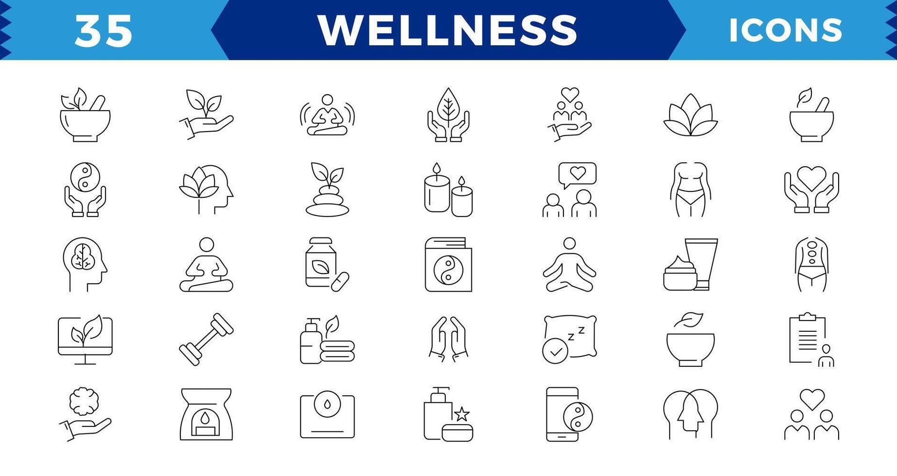 Pixel perfekt Wellness Symbol Satz. enthält Massage, Yoga, Entspannung, Gesundheitspflege, Kosmetika, Spa, medizinisch. Gliederung Symbol Sammlung. Meditation, Aromatherapie, editierbar Schlaganfall Symbole. vektor