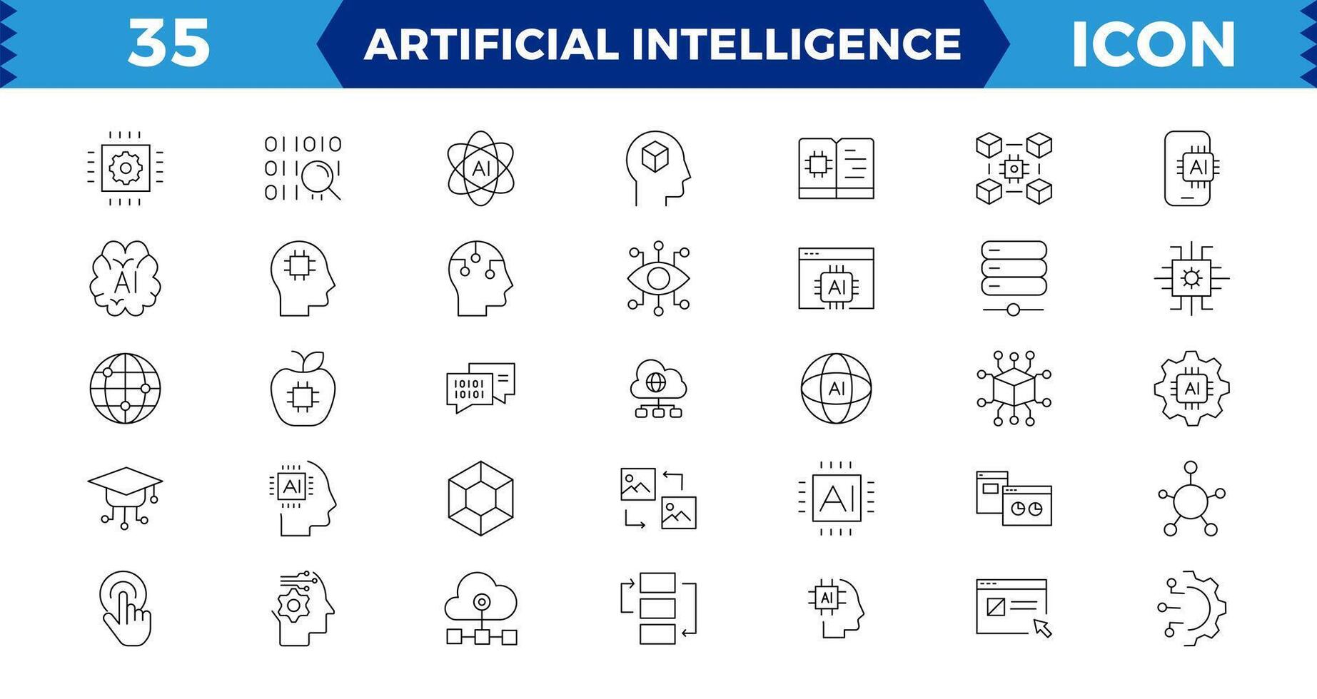 künstlich Intelligenz Pixel perfekt einstellen von Netz Symbole im Linie Stil. ai Technologie Symbole zum Netz und Handy, Mobiltelefon App. Maschine Lernen, Digital ai Technologie, Clever Roboter, Wolke Computing Netzwerk. vektor