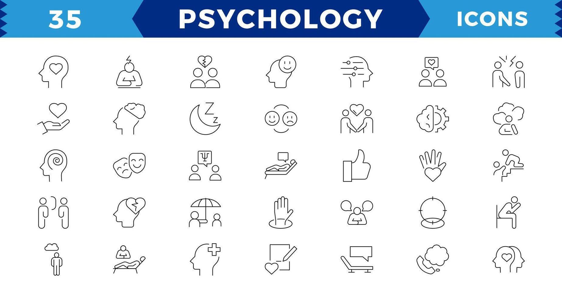 Pixel perfekt Psychologie und mental Linie Symbole Sammlung.minimal dünn Linie Netz Symbol Satz. groß ui Symbol einstellen im ein eben Design. dünn Gliederung Symbole Pack, editierbar Schlaganfall. vektor