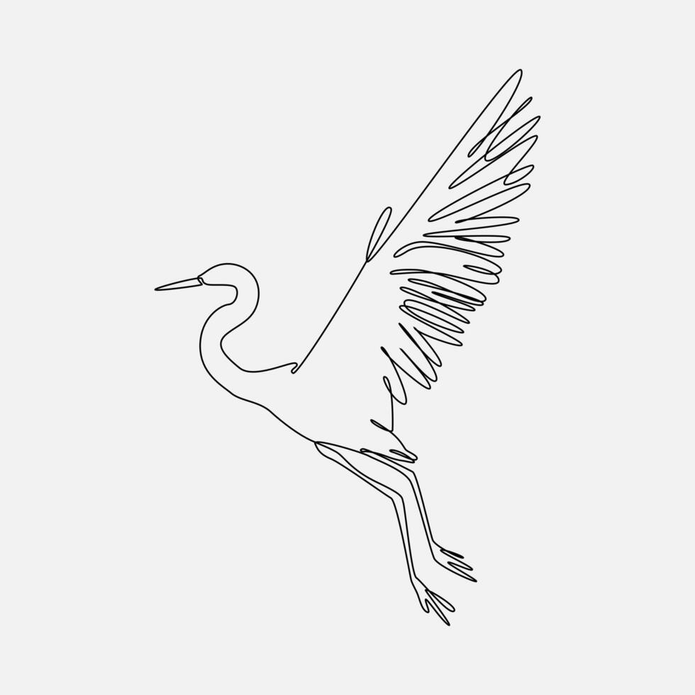 Reiher, Reiher flattern es ist Flügel, Seite Sicht. Vögel mit kontinuierlich einer Linie Zeichnung. editierbar Schlaganfall. Grafik Illustration. vektor
