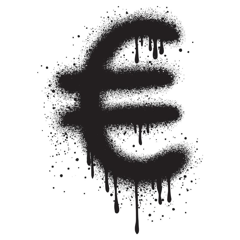 graffiti euro mynt med över spray i svart över vit. vektor