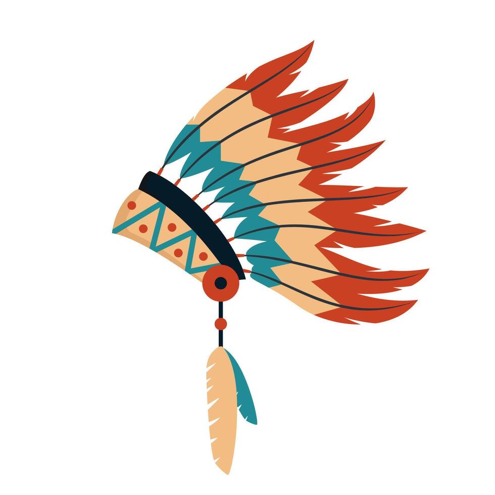 Chefs Krieg Motorhaube mit Gefieder, einheimisch amerikanisch indisch Kultur Symbol, ethnisch Objekt von Norden Amerika. vektor