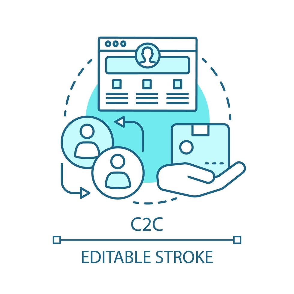 c2c koncept ikon. kommersiell relation idé tunn linje illustration. e-handel. webbportal med köpannons. försäljning mellan konsumenter. vektor isolerade konturritning. redigerbar linje
