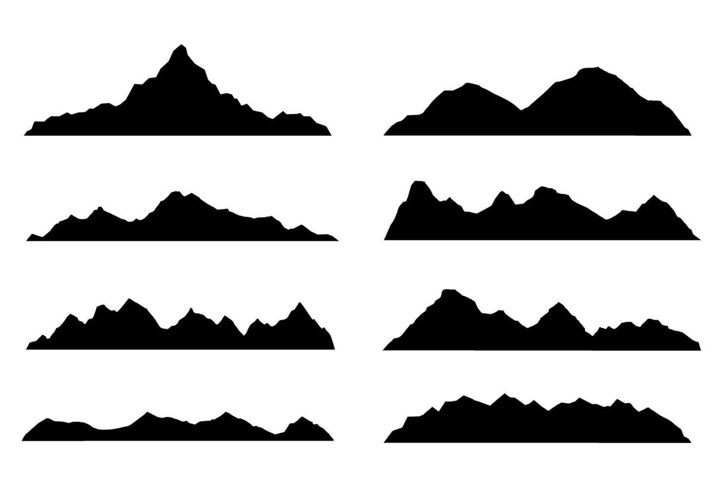 svart silhuett berg. bergen skiss uppsättning. berg former för logotyper vektor