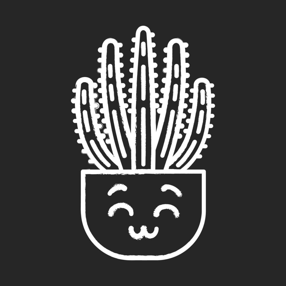 Orgelpfeifenkaktus-Kreide-Symbol. Pitahaya mit lächelndem Gesicht. Hauskakteen mit lächelnden Augen. glückliche tropische Pflanze im Topf. saftige Pflanze. Zimmerpflanze. isolierte vektortafelillustration vektor