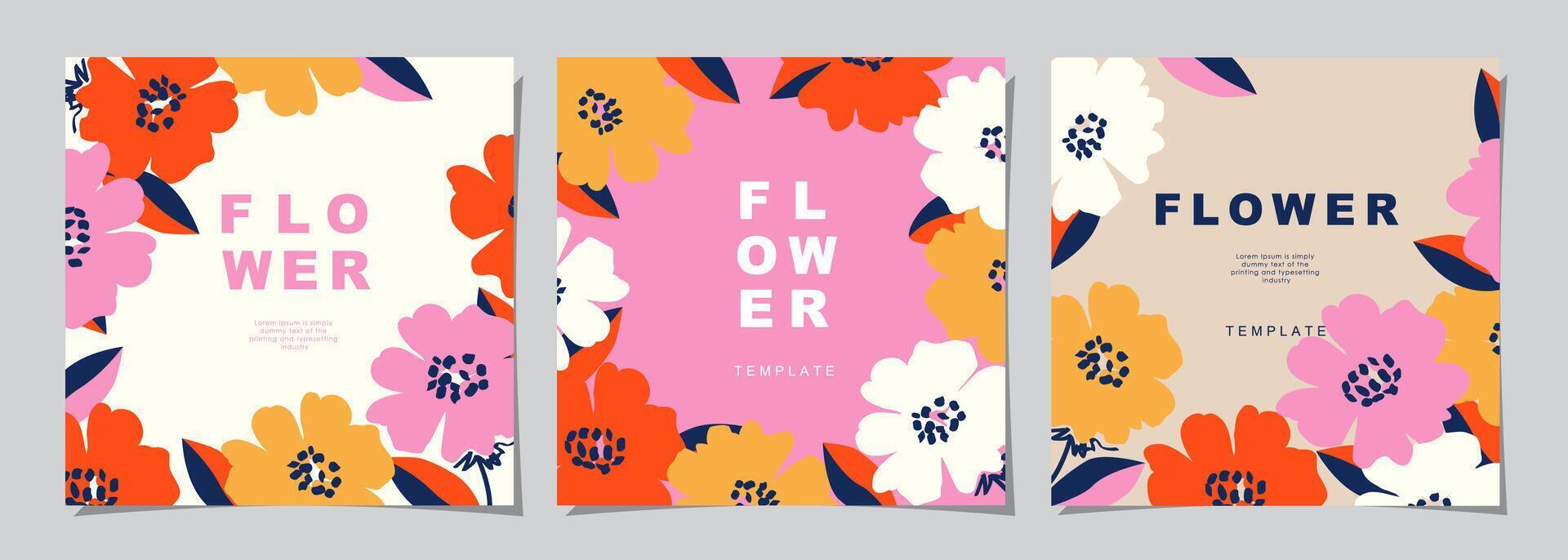 Blumen- Vorlage einstellen zum Poster, Karte, Abdeckung, Mauer Kunst, Banner im modern minimalistisch Stil und einfach Sommer- Design Vorlagen mit Blumen und Pflanzen. vektor