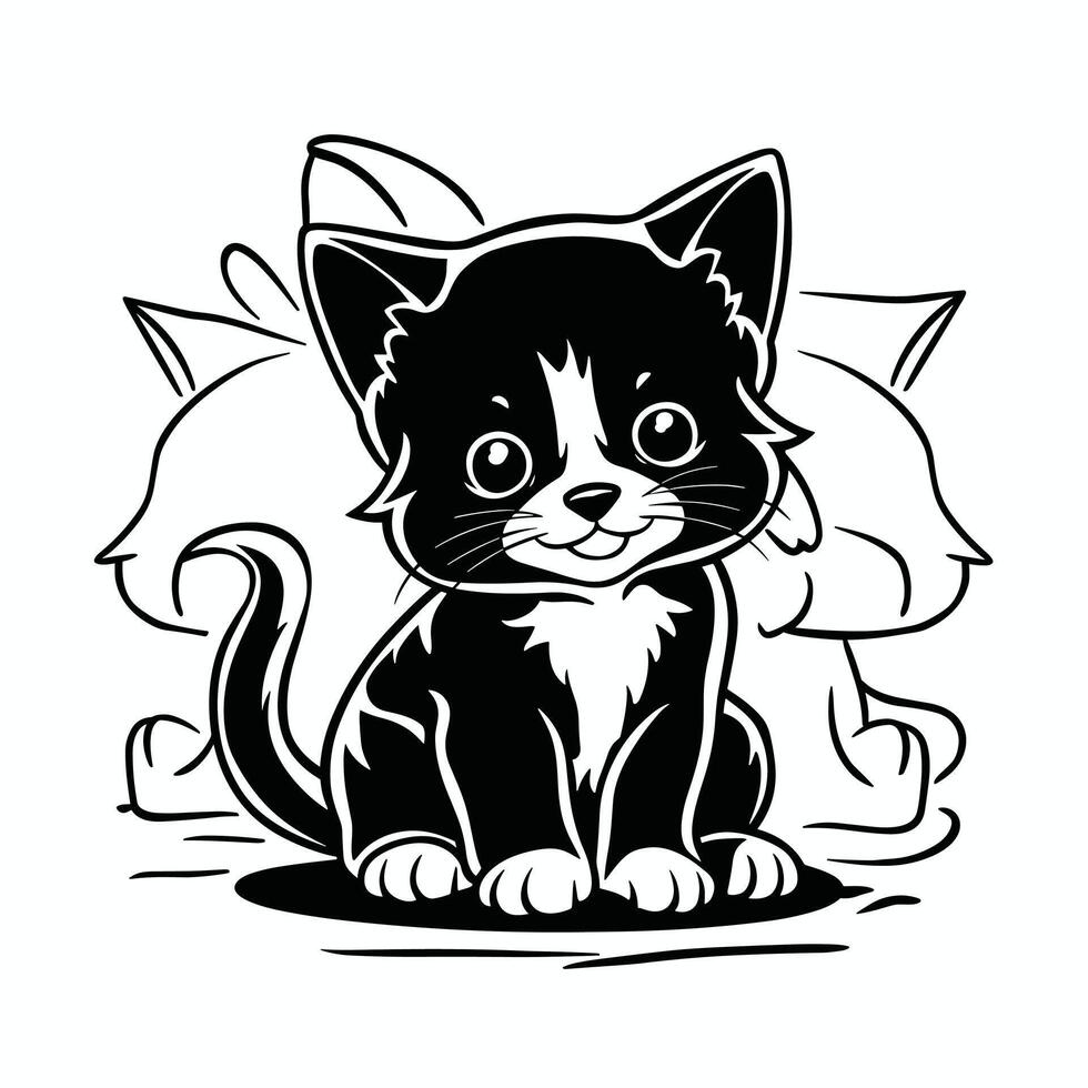 süß und komisch Katzen Gekritzel Satz. Karikatur Katze oder Kätzchen Zeichen Design Sammlung mit eben Farbe im anders Posen. vektor