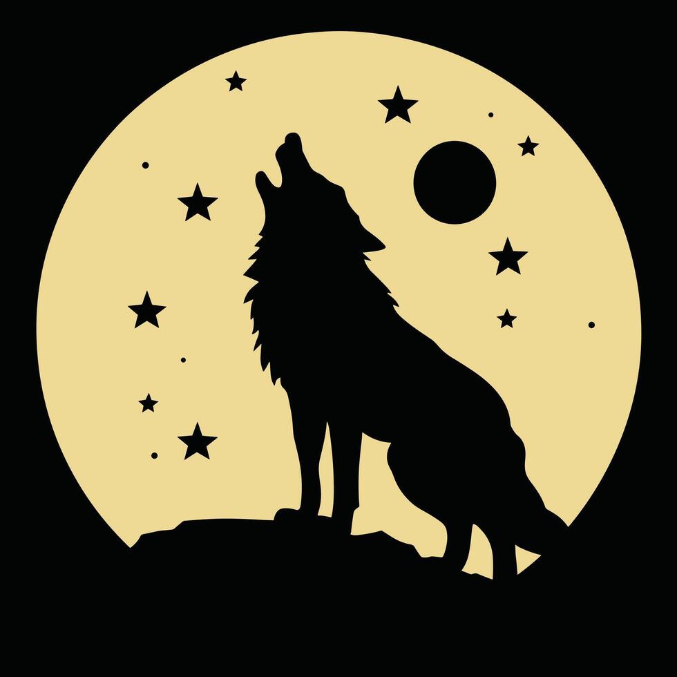 Wolf , druckbar Sammlung, Heulen Wolf, drei Wölfe auf Felsen, wild Tier, Mut und Mut Symbol, Symbol Zeichnung Schwarz, Weiß Hintergrund vektor