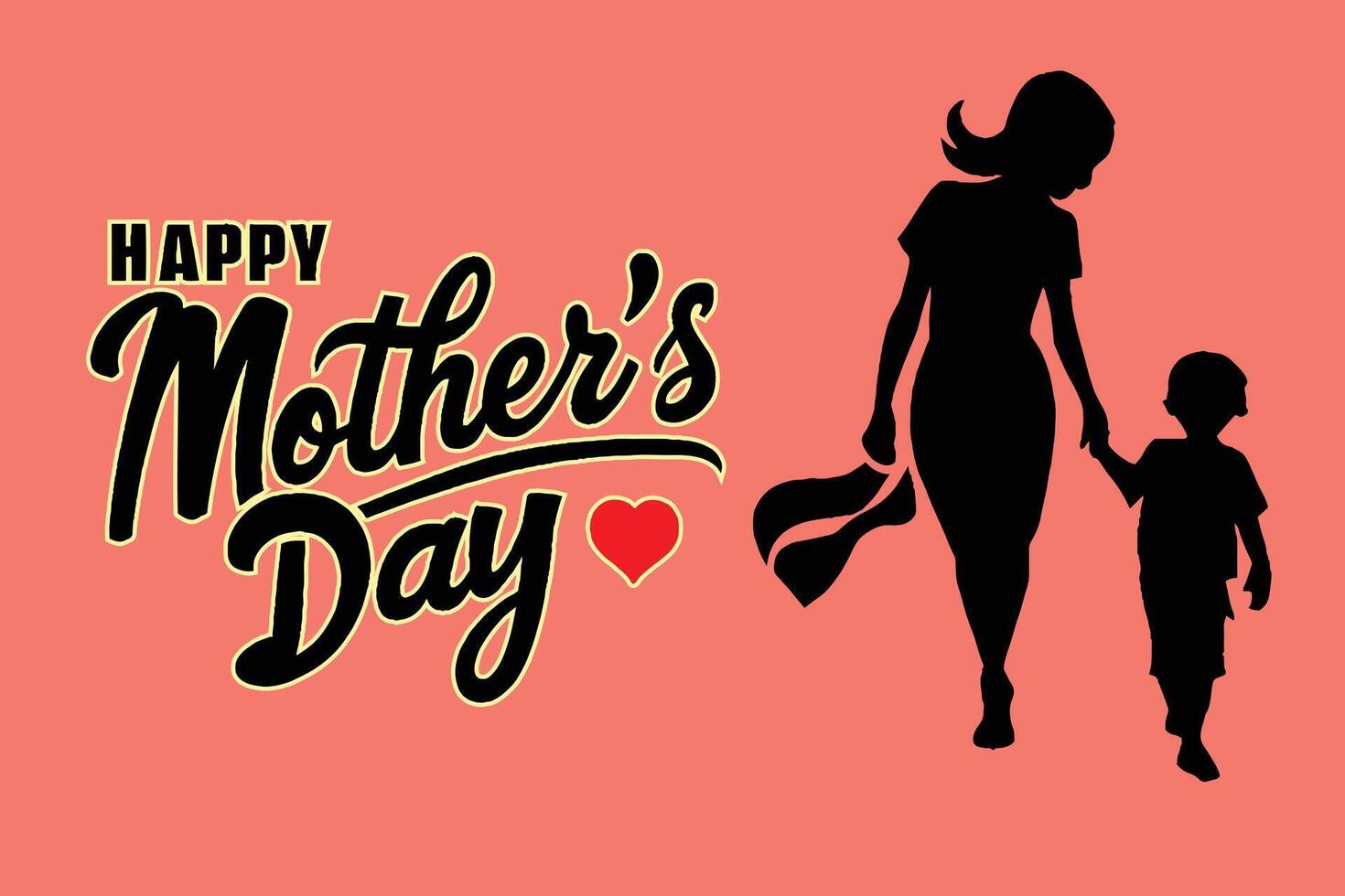 Mütter Tag Post Vorlage mit Mama und Kind Silhouette und glücklich Mütter Tag Typografie vektor