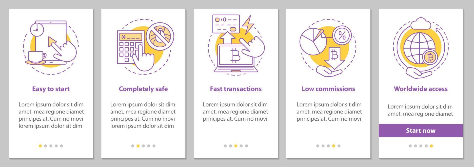 internetbank app onboarding mobil app sidskärm med linjära koncept. grafiska instruktioner för kreditkortstransaktioner. ux, ui, gui vektormall med illustrationer vektor