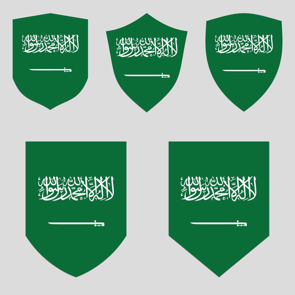 uppsättning av saudi arabien flagga i skydda form vektor
