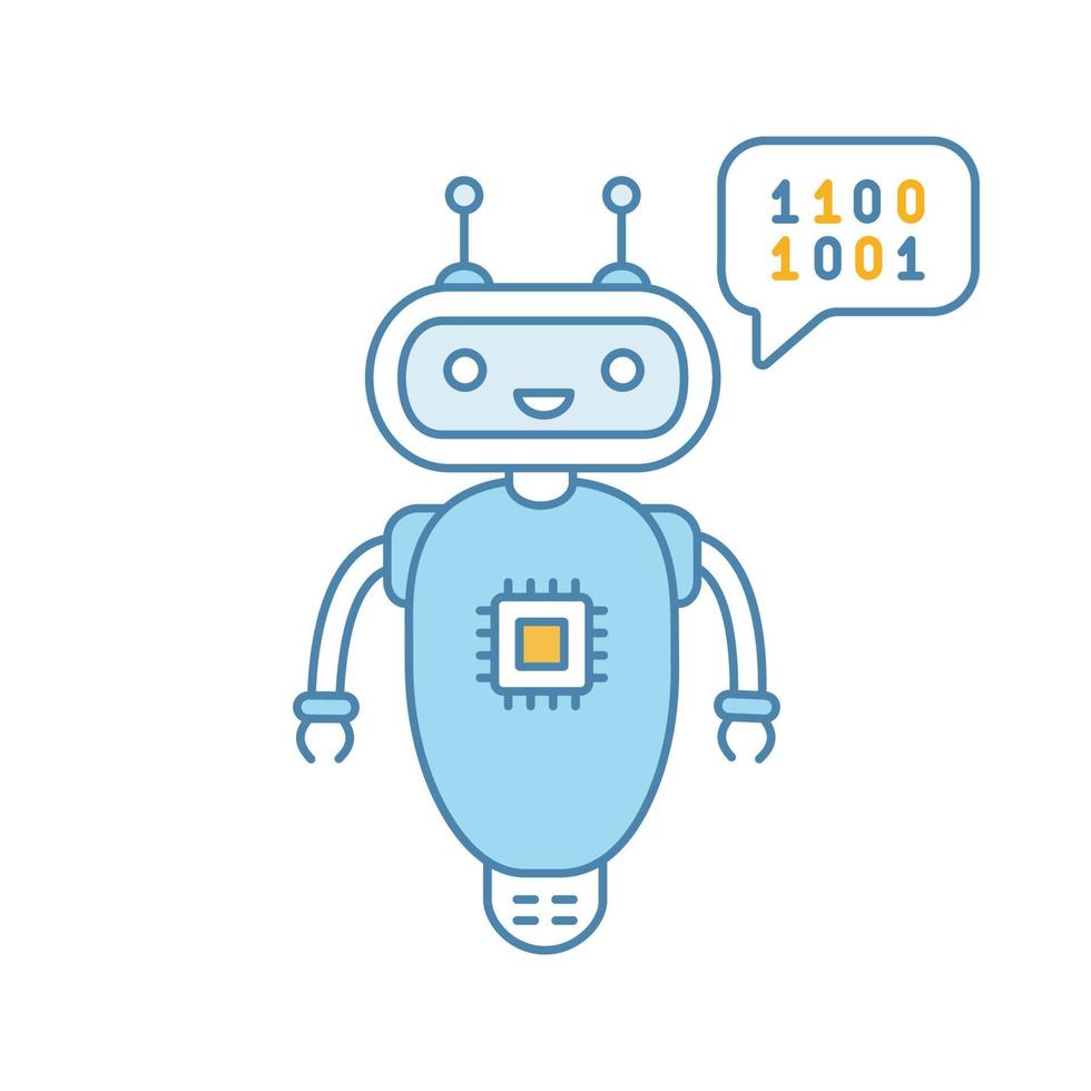 Farbsymbol für Chatbot-Codierung. Talkbot mit Chipeinsatz. Codebot. Virtueller Assistent zum Schreiben von Code. Online-Helfer. moderner Roboter. isolierte Vektorillustration vektor