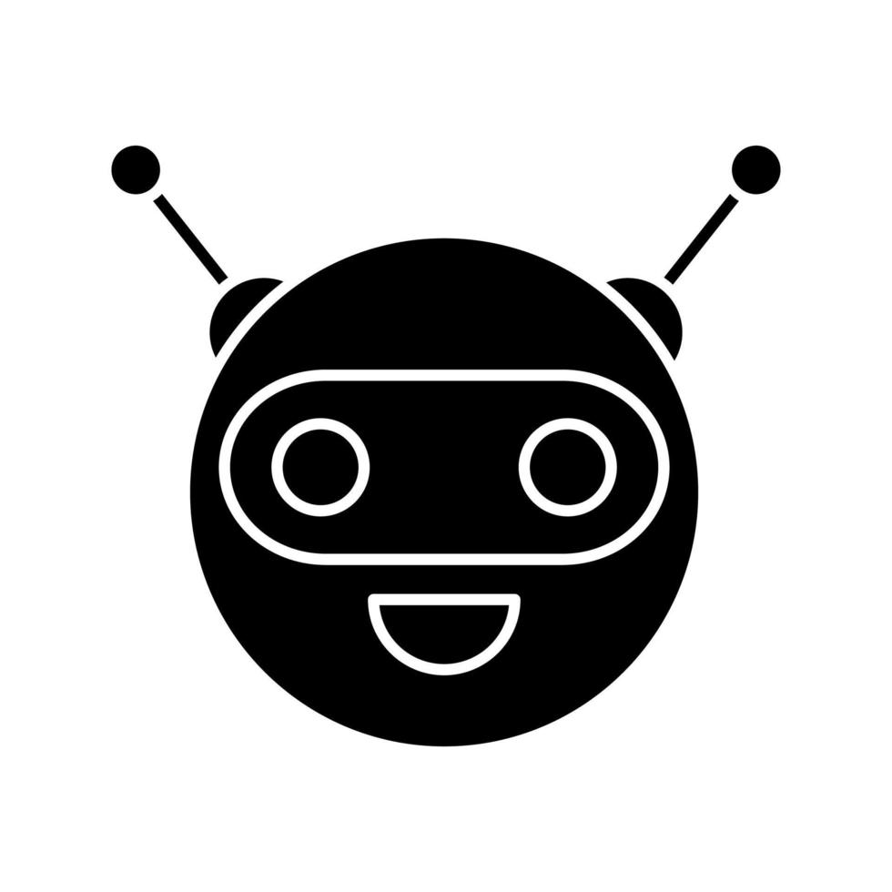 Chatbot-Glyphe-Symbol. Silhouette-Symbol. Talkbot. Kreiskopf lachend Chatbot. moderner Roboter. virtueller Assistent. Gesprächsagent. negativen Raum. isolierte Vektorgrafik vektor