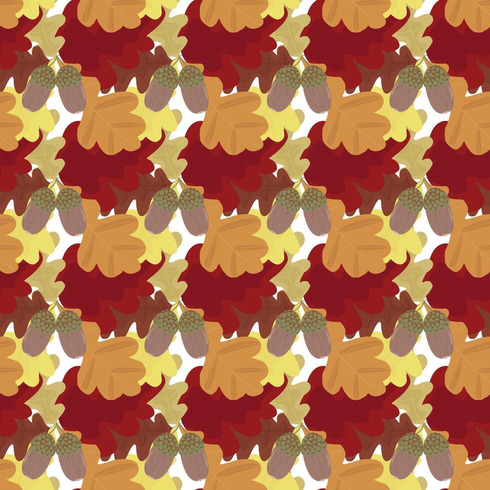 ek gren med ollon och löv. höst färgrik lövverk. sömlös mönster. illustration . vektor