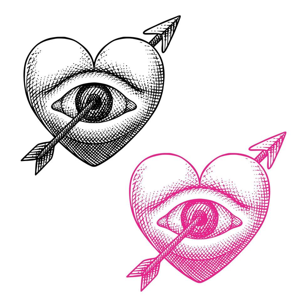 de hjärta ögon är genomborrad förbi pilar årgång illustration vektor