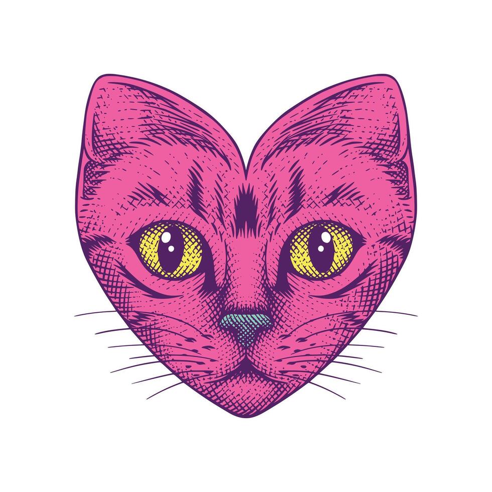 Herz geformt Katze Jahrgang Illustration vektor