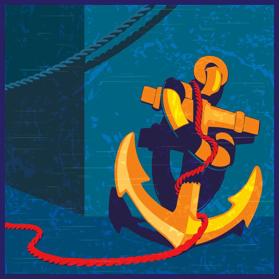 Schiff Anker und Rettungsring mit Seil. nautisch Thema Jahrgang vektor
