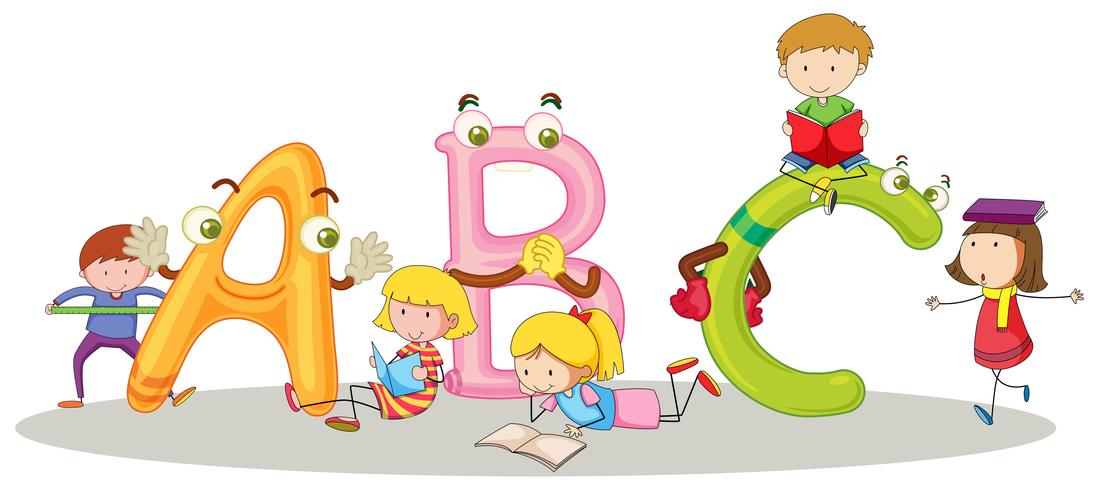 Schrift ABC und glückliche Kinder vektor