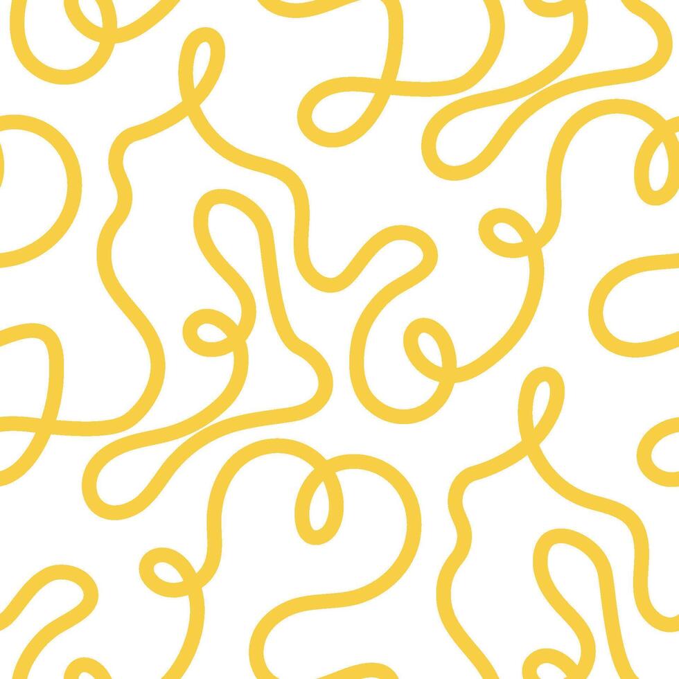 Nudel Pasta nahtlos Muster Hintergrund. Spaghetti kurvig Gekritzel Muster, Italienisch Pasta Hintergrund. Chinesisch abstrakt Nudel, Ramen Design Gelb Essen Hintergrund. vektor