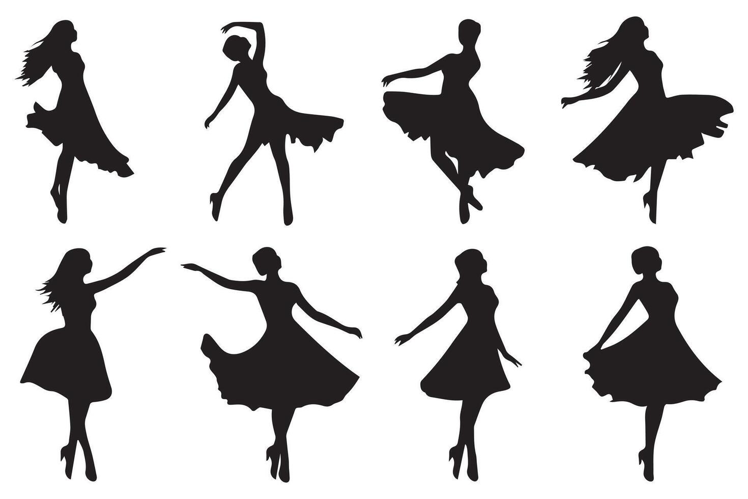schwarz Silhouette von Tanzen Mädchen auf Weiß Hintergrund vektor