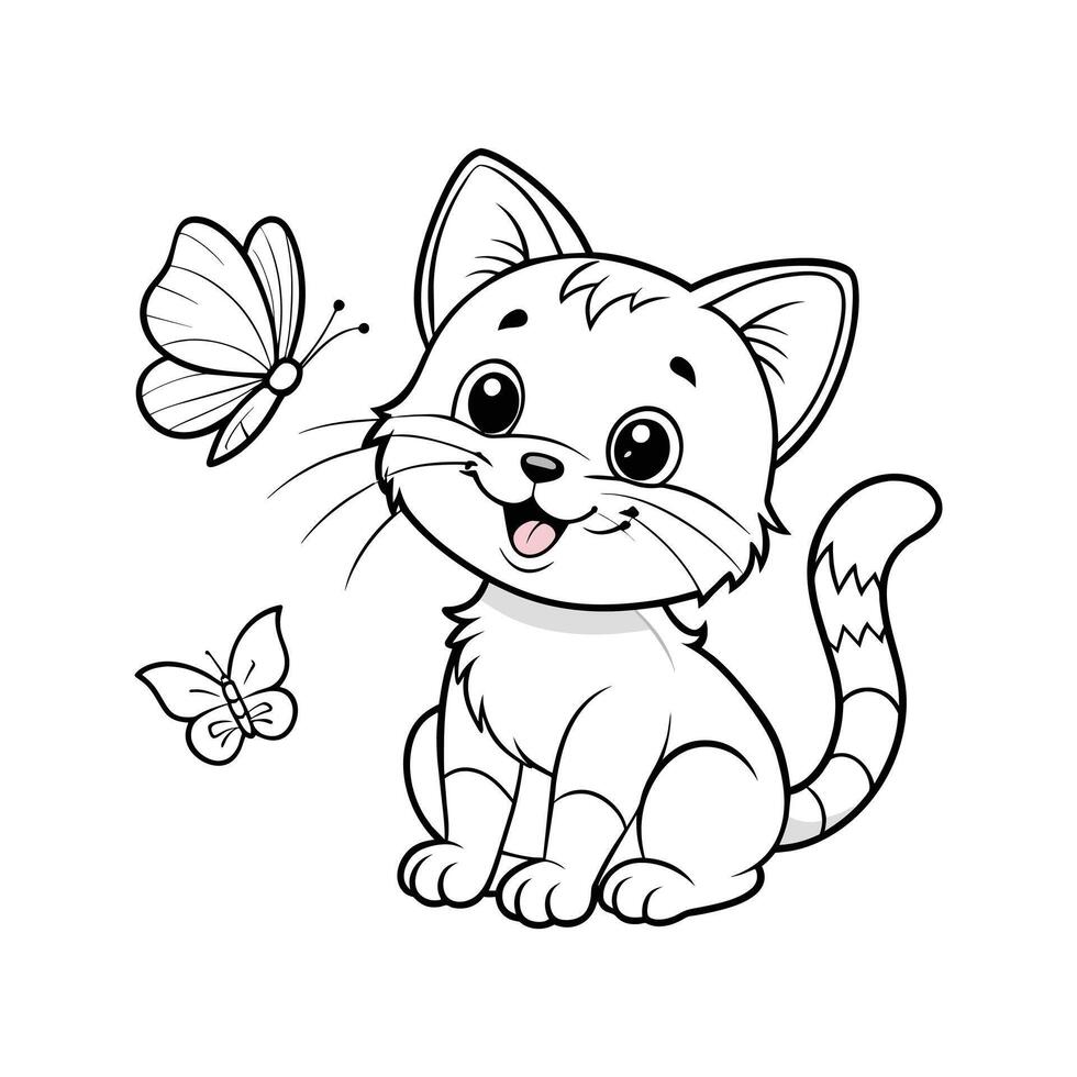 süß glücklich Katze und Schmetterling vektor