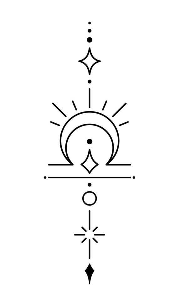 Waage Tierkreis Zeichen und Symbol Schwarzarbeit Tätowierung. heilig Geometrie Horoskop tätowieren Design, Mystiker Symbol von Konstellation. Neu Schule Dotwork, Linie Kunst minimalistisch Stil Tätowierung. vektor