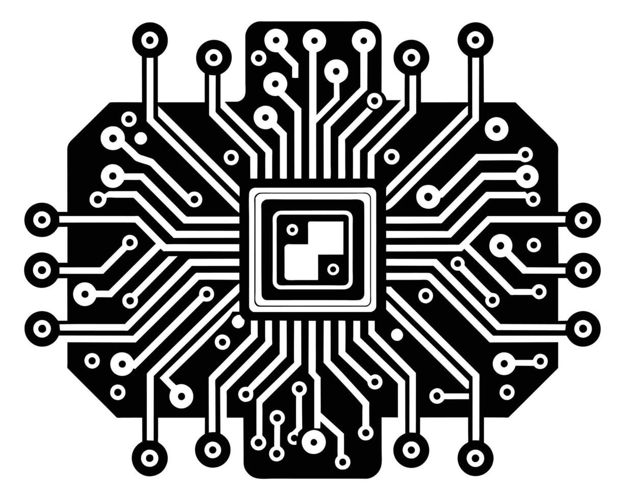 schwarz Prozessor Symbol isoliert auf schwarz Hintergrund vektor