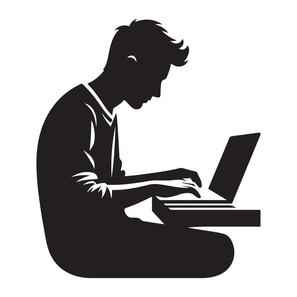 ein Mann Arbeiten mit Laptop Silhouette vektor