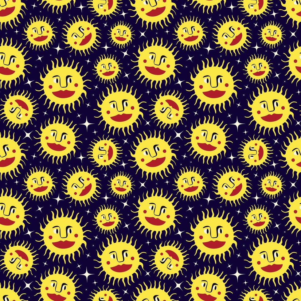 ein Muster von Gelb Sonnen mit rot Lippen und Augen vektor
