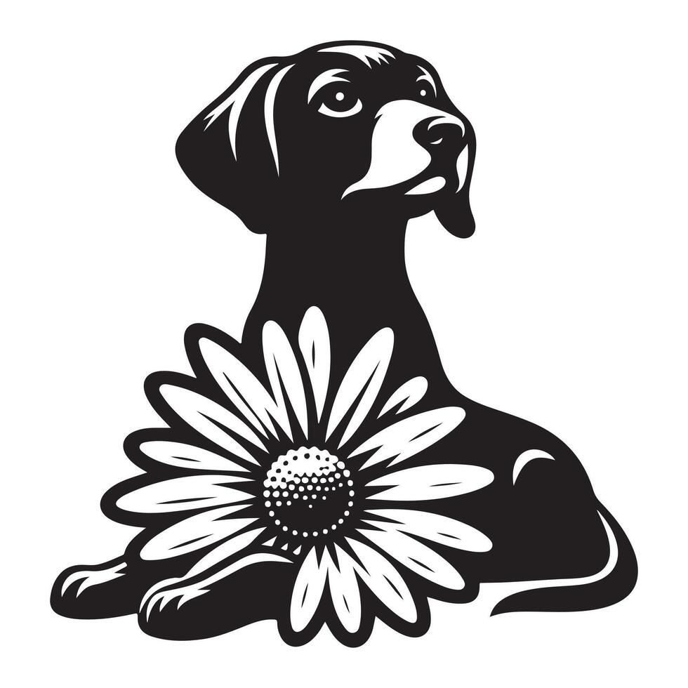 ein Gänseblümchen Hund, schwarz Farbe Silhouette vektor