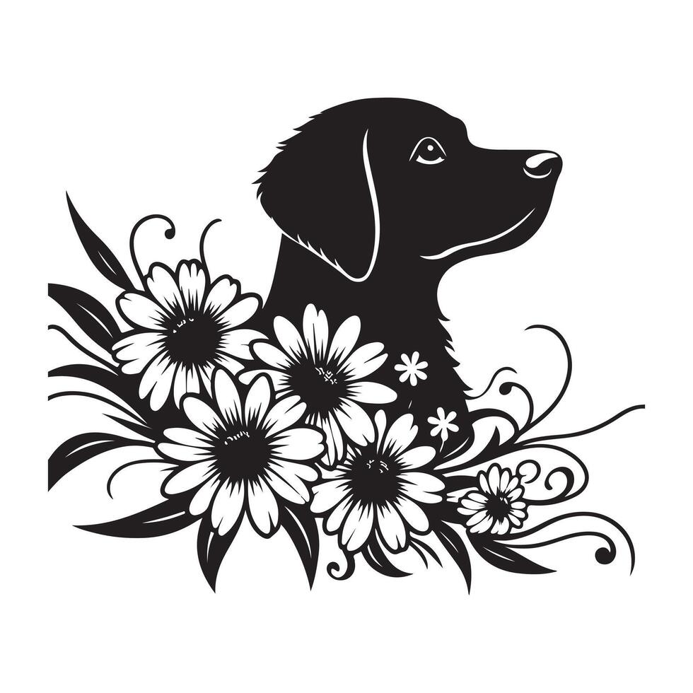ein Gänseblümchen Hund, schwarz Farbe Silhouette vektor