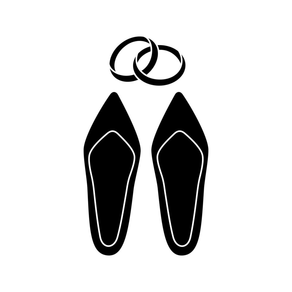 Glyphe Symbol für Hochzeitszubehör. Verlobungsring und Brautschuhe. Hochzeitsagentur. Silhouette-Symbol. negativen Raum. isolierte Vektorgrafik vektor