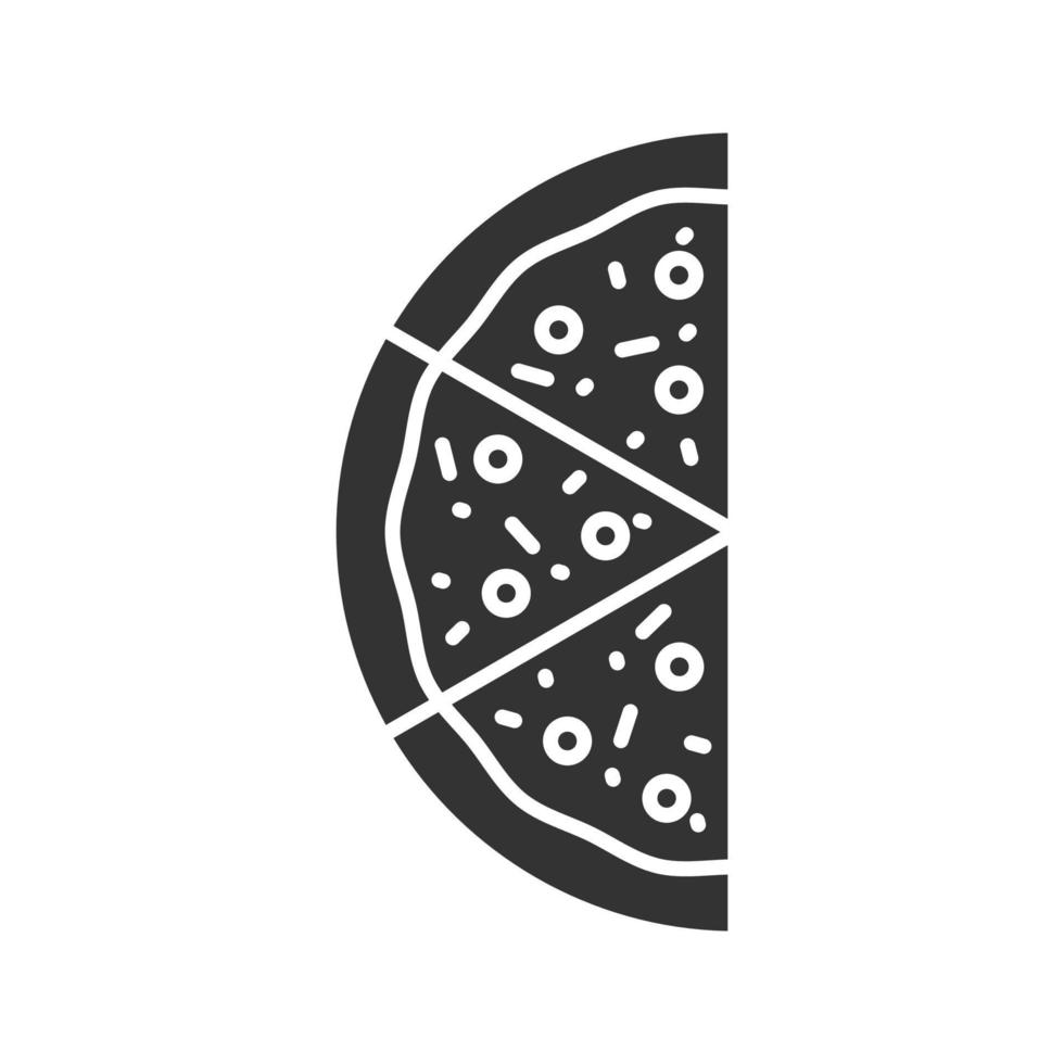 Hälfte des Pizza-Glyphen-Symbols. Silhouette-Symbol. Pizzeria lied. negativer Raum. isolierte Vektorgrafik vektor