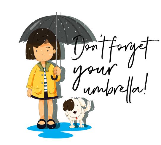 Tjej med paraply och fras glöm inte ditt paraply vektor