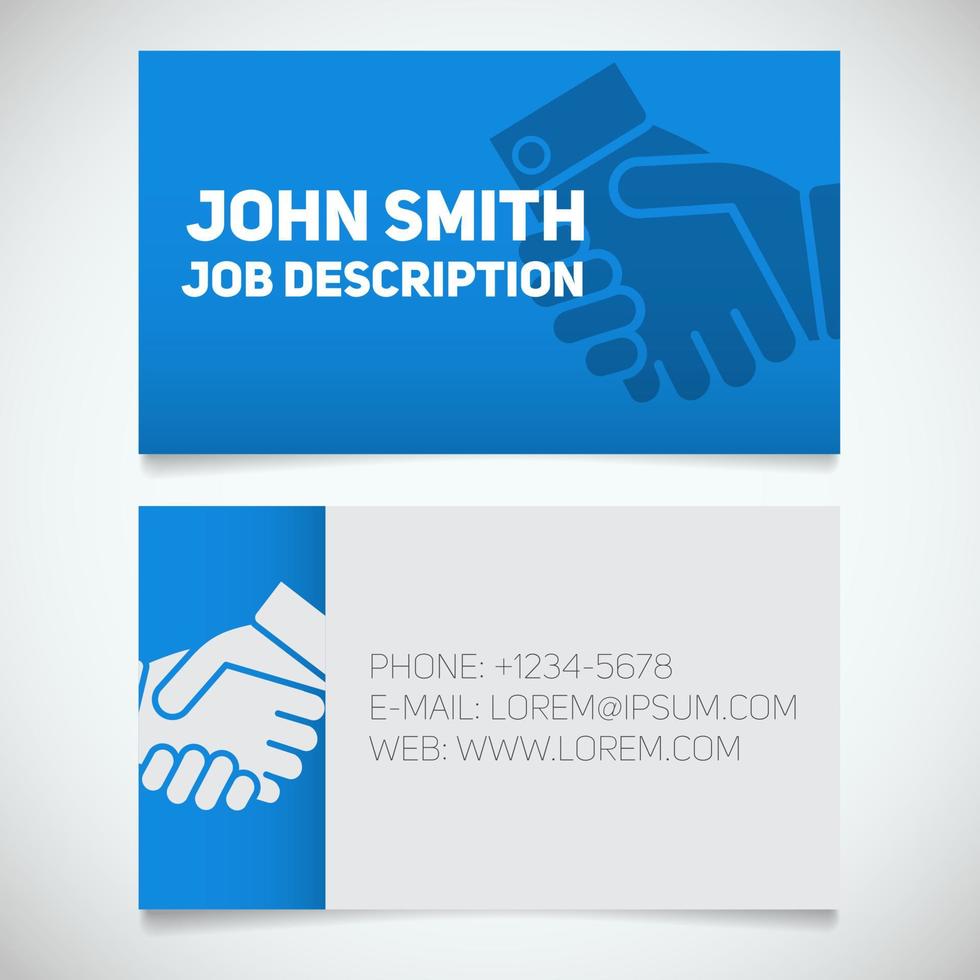 Visitenkarten-Druckvorlage mit Handshake-Logo. einfach bearbeiten. Manager. Unterhändler. Briefpapier Designkonzept. Vektor-Illustration vektor