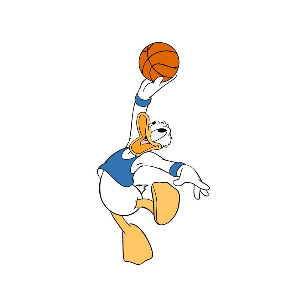 disney karaktär Donald Anka slam dunka basketboll tecknad serie animering vektor