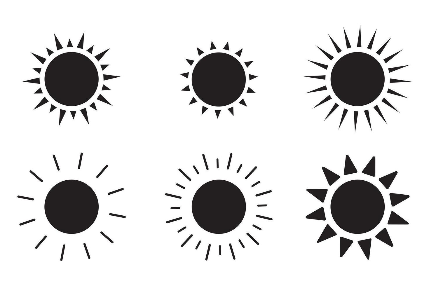 Sonne Symbol Satz, Sonne Symbol , schwarz Sonnen Star Symbole Sammlung. Sommer, Sonnenlicht, Natur, Himmel Sonnenuntergang vektor