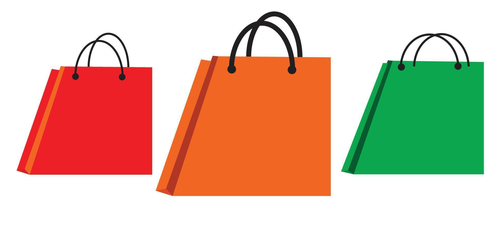 Einkaufen Tasche Symbol Satz, Einkaufen Papier Tasche leer, Pakete zum Verkauf und Illustrationen. vektor