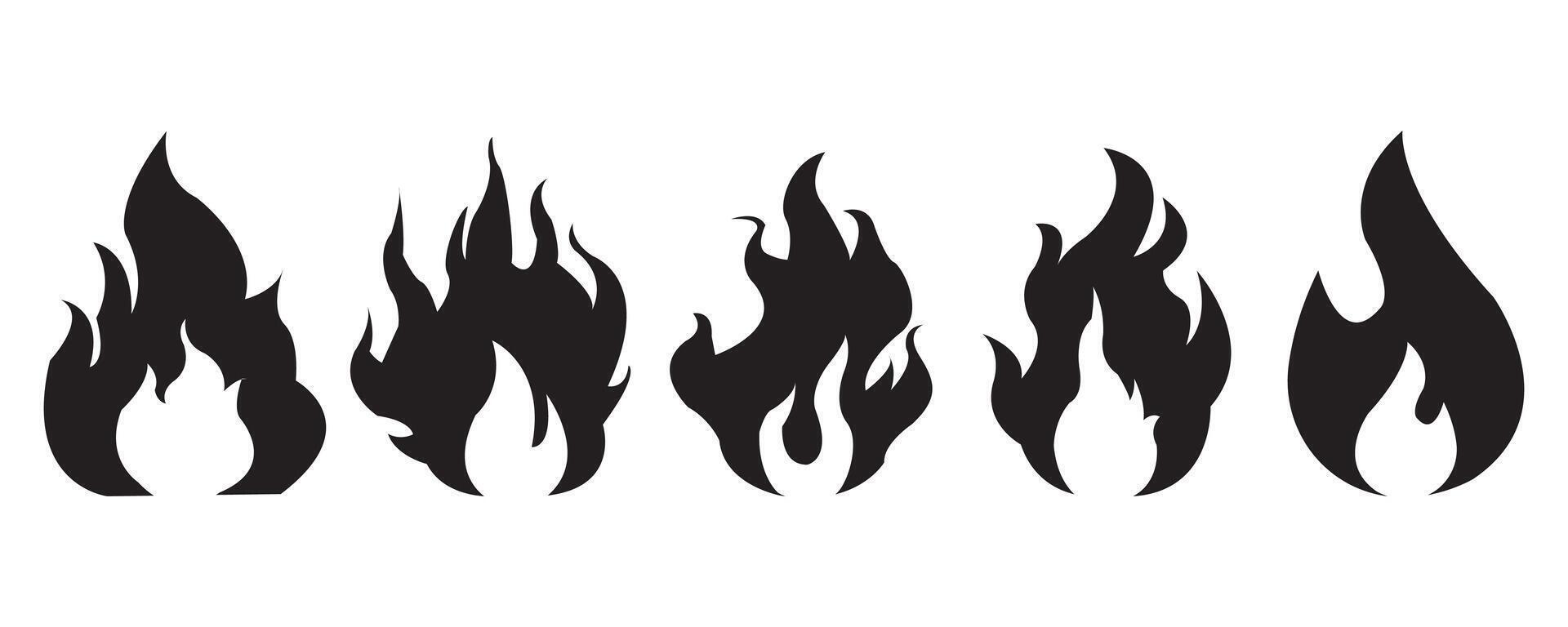 Feuer Symbol Sammlung. Feuer Flamme Symbol. Lagerfeuer Silhouette Logotyp. Flammen Symbole einstellen eben Stil vektor